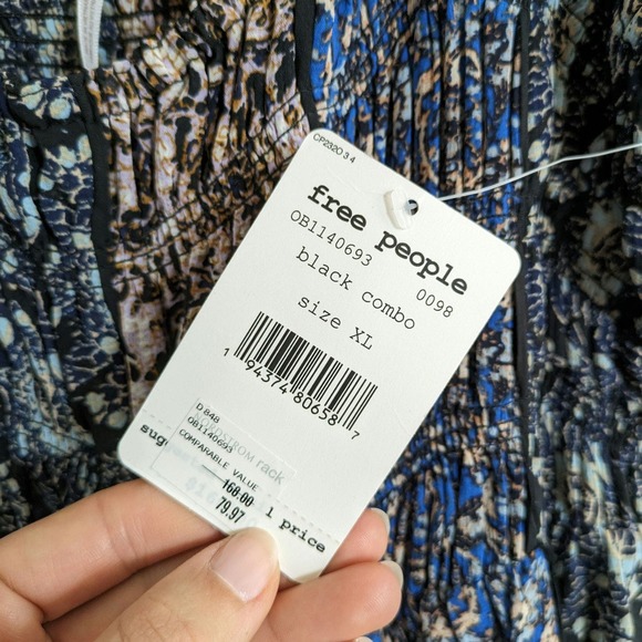 Free People Come Together Black Combo Smocked Maxi Dress Size XL - Picture 10 of 11